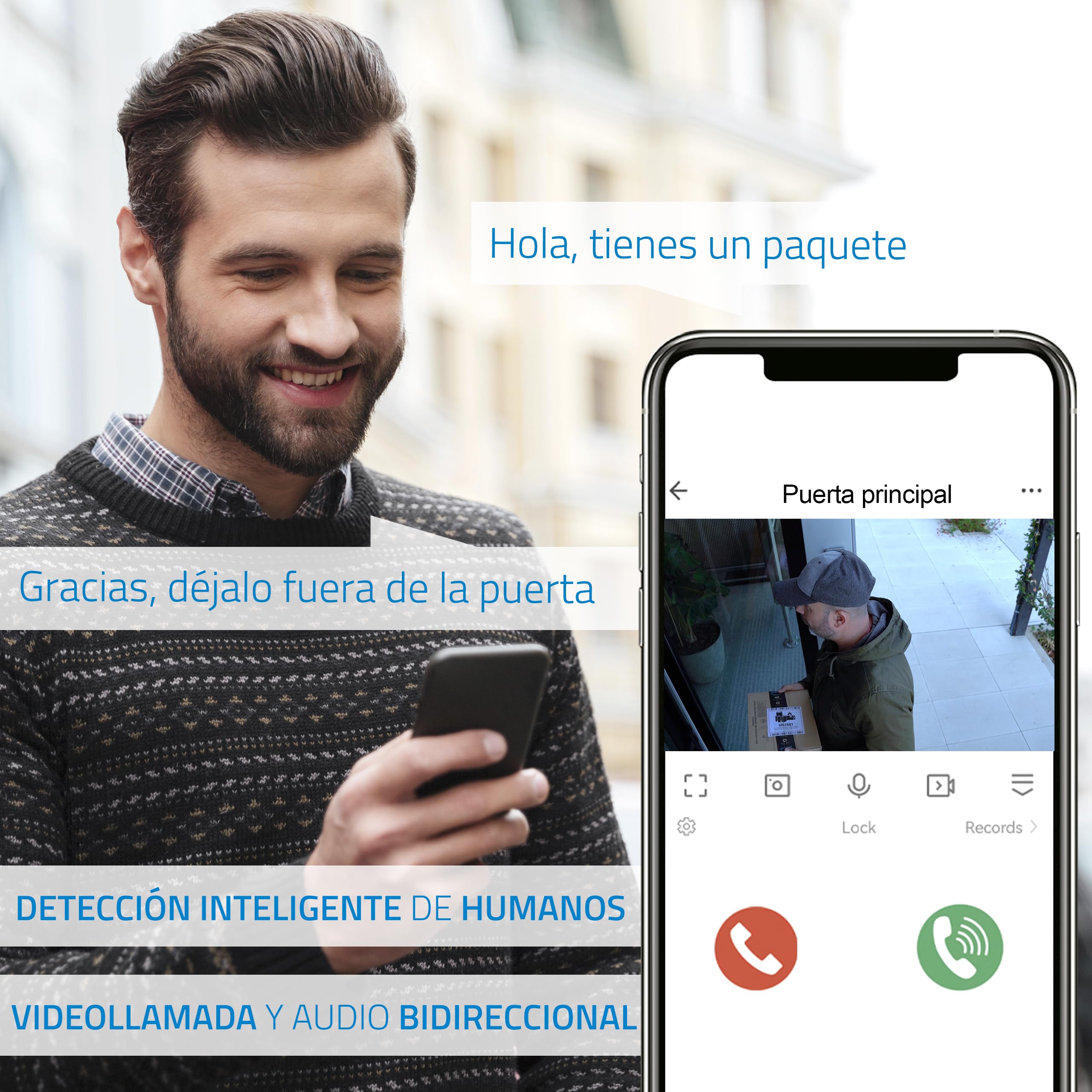 NIVIAN Mirilla Digital WiFi - Cámara vídeo Full HD con Batería y Timbre, Audio Bidireccional, Detección PIR y Visión Nocturna | App y Control por Smartphone