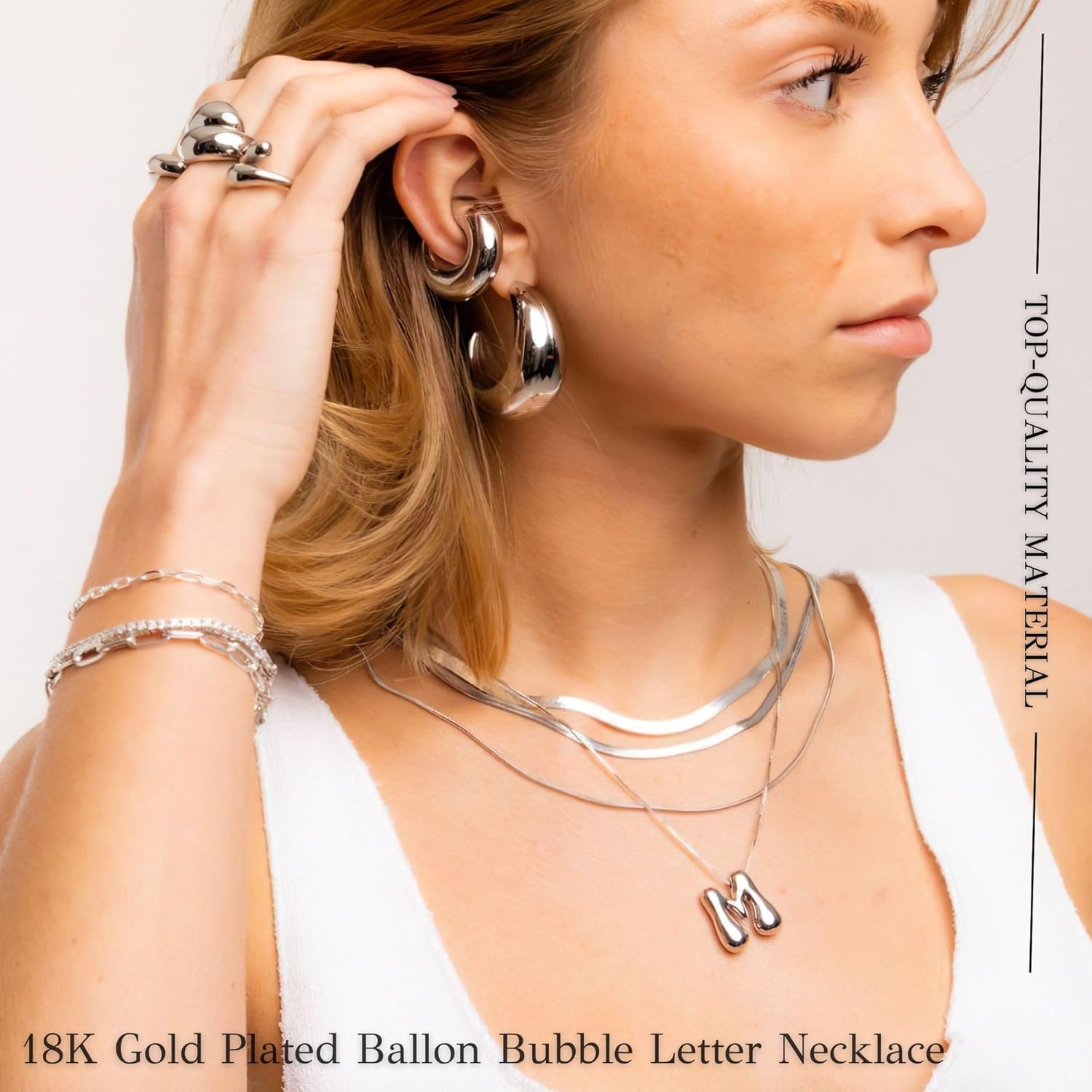 Initial Necklace for Women,Gold Silver Bubble Balloon Letter Necklace,Dainty Personalized Puffy Chunky Name Necklaces,Trending Jewelry Gift - Image 2