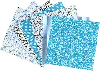 HUONIU Conjunto de Tela de Algodón en Color Azul Lago para DIY con 7 Piezas de Patrones Impresos