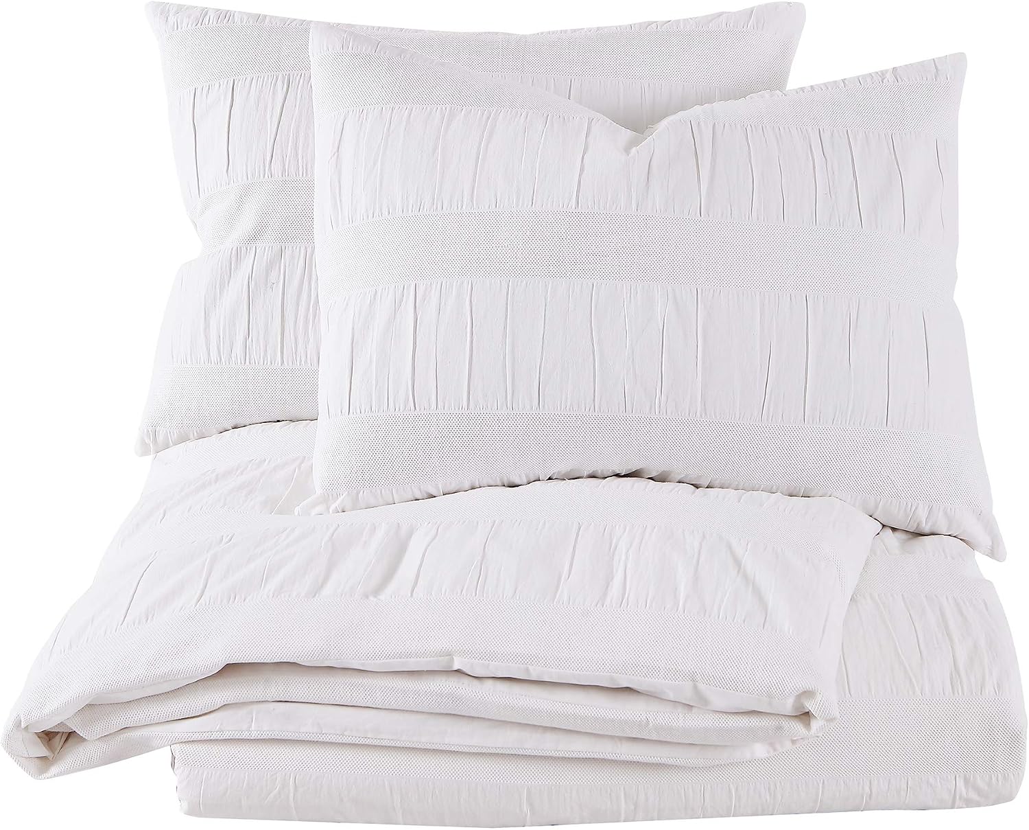 Best Cyber Deals 🔥 Swift Home Moselle Cotton Ruched & Waffle Weave Duvet Cover Set , Oeko-Tex Certified,Button Closure, All Season - White, Full/Queen (88 x 92)(Comforter NOT Included)