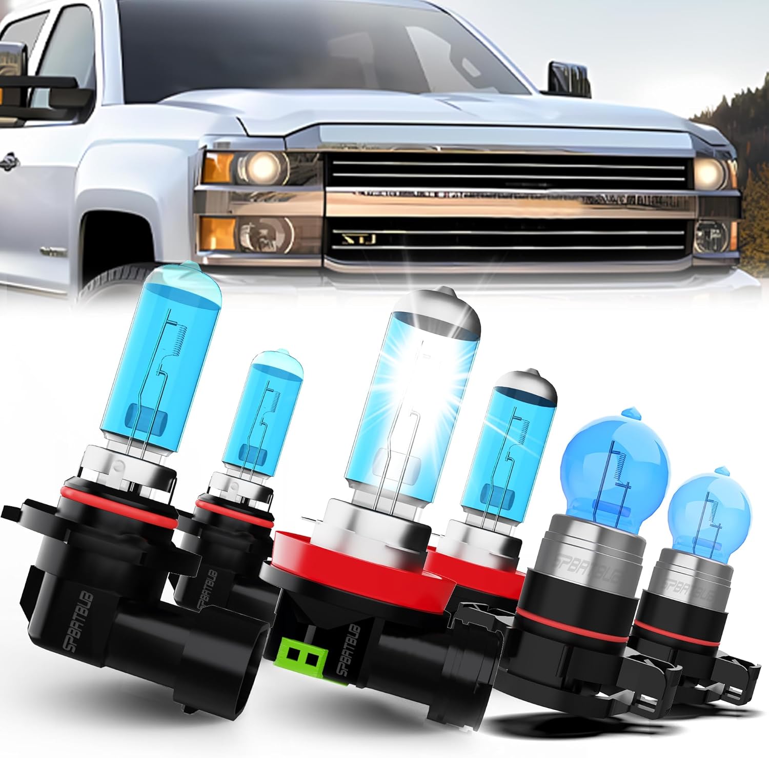 compatible with Chevy Chevrolet Silverado 1500 2500 HD 3500 HD (2007-2015) Lights Headlight Bulbs, 9005/HB3/H10 + H11/H8/H9 High/Low Beam Halogen + 5202 Fog Lights, Pack of 6