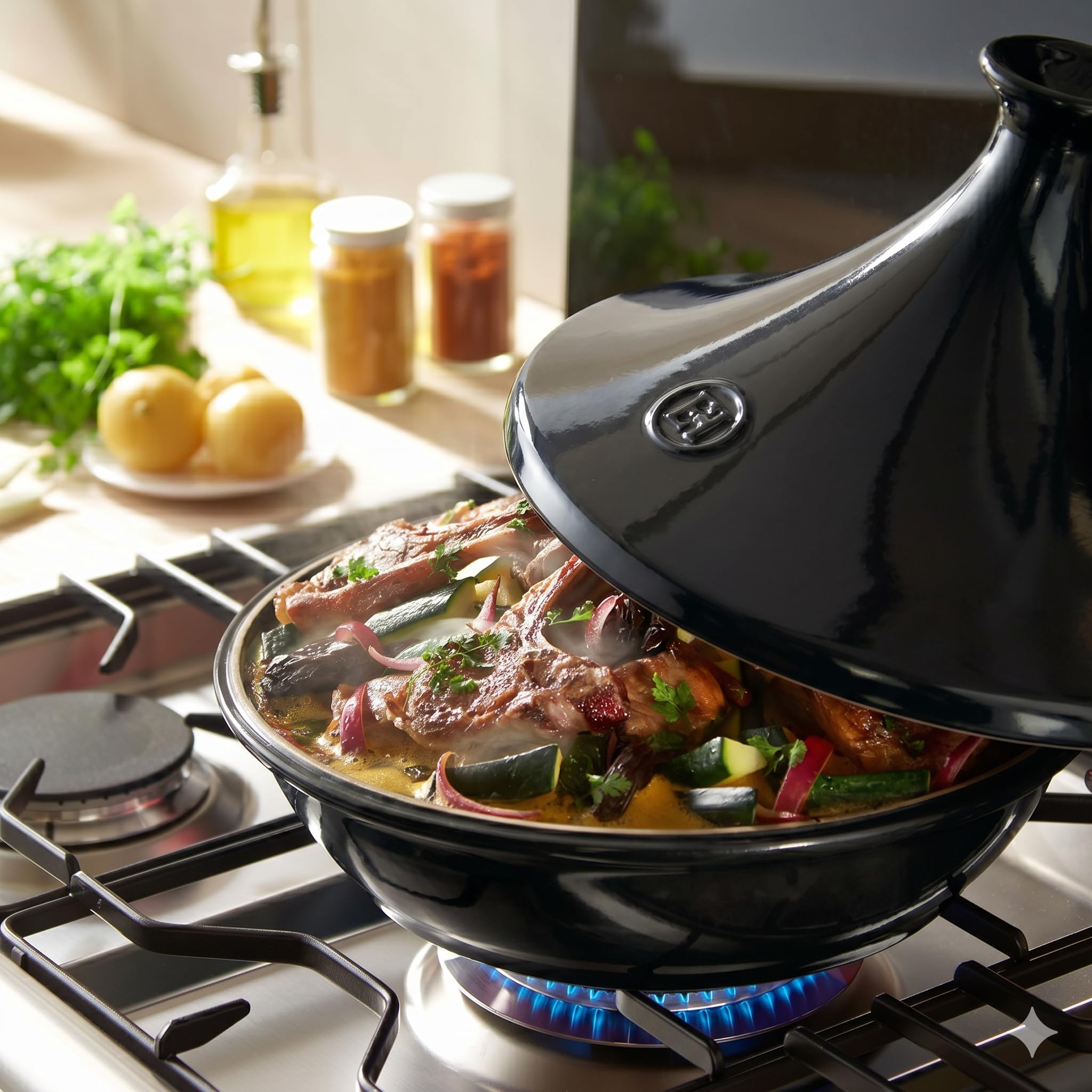 Emile Henry Tajine 32,5 cm – Céramique Flame – Cuisson Douce et Saveurs Préservées – Tous Feux & Four – Coloris Fusain – Fabriqué en France
