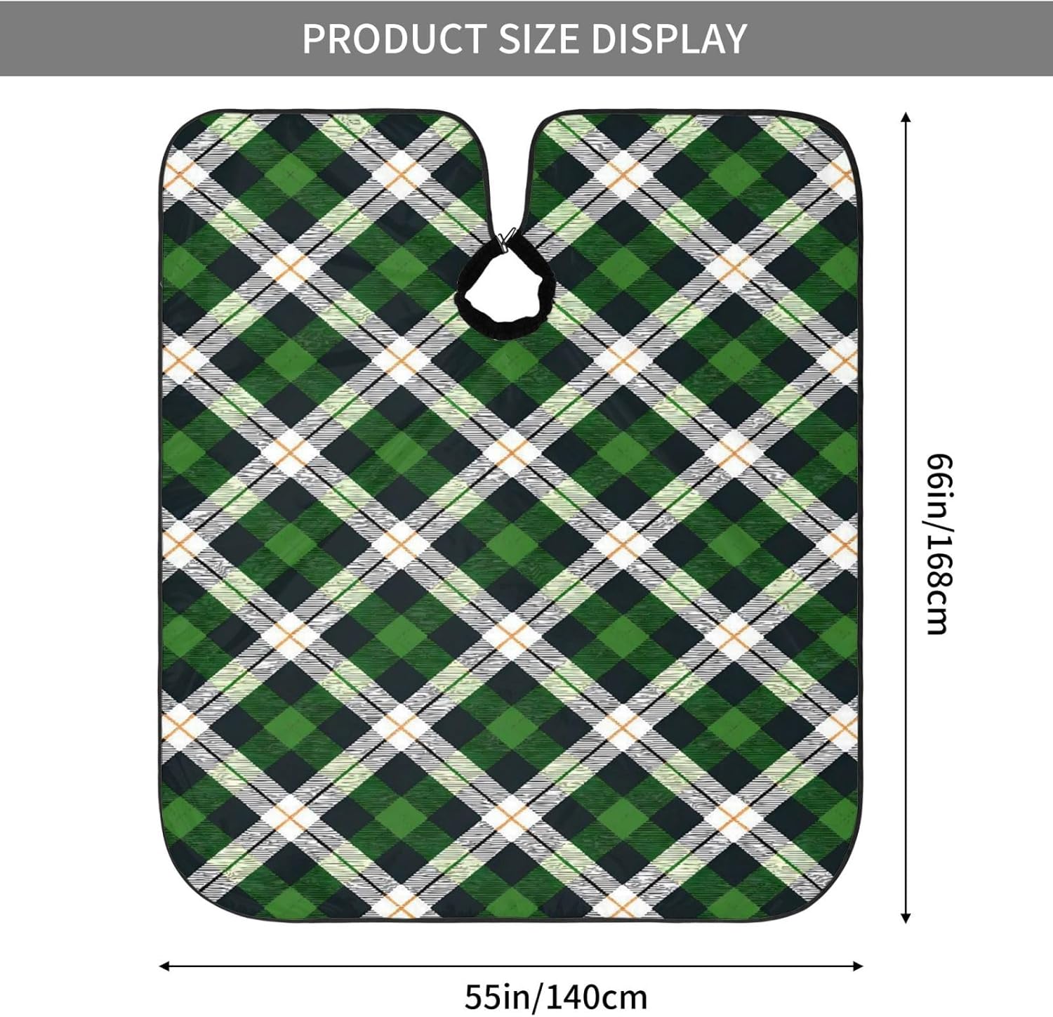 Green White Checkered Adult Hair Cutting Cape 55x66in Adjustable Snap Closure Salon Hairs Hat Shaving Bib