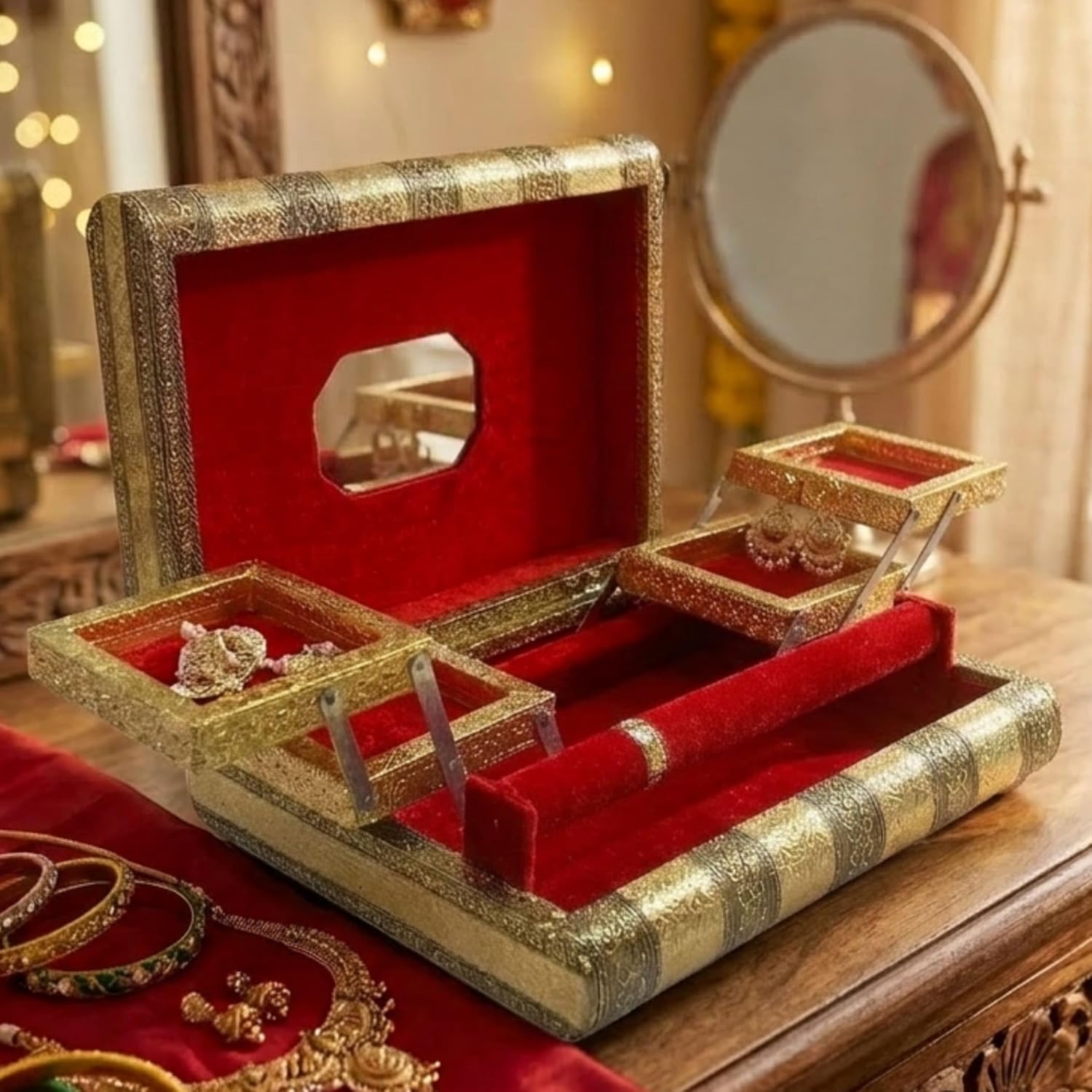LOVENSPIRE Jewelry Box Organizer with Bangles Holder for Women – Decorative Storage Case for Wedding Gift, Travel & Bedroom Decor