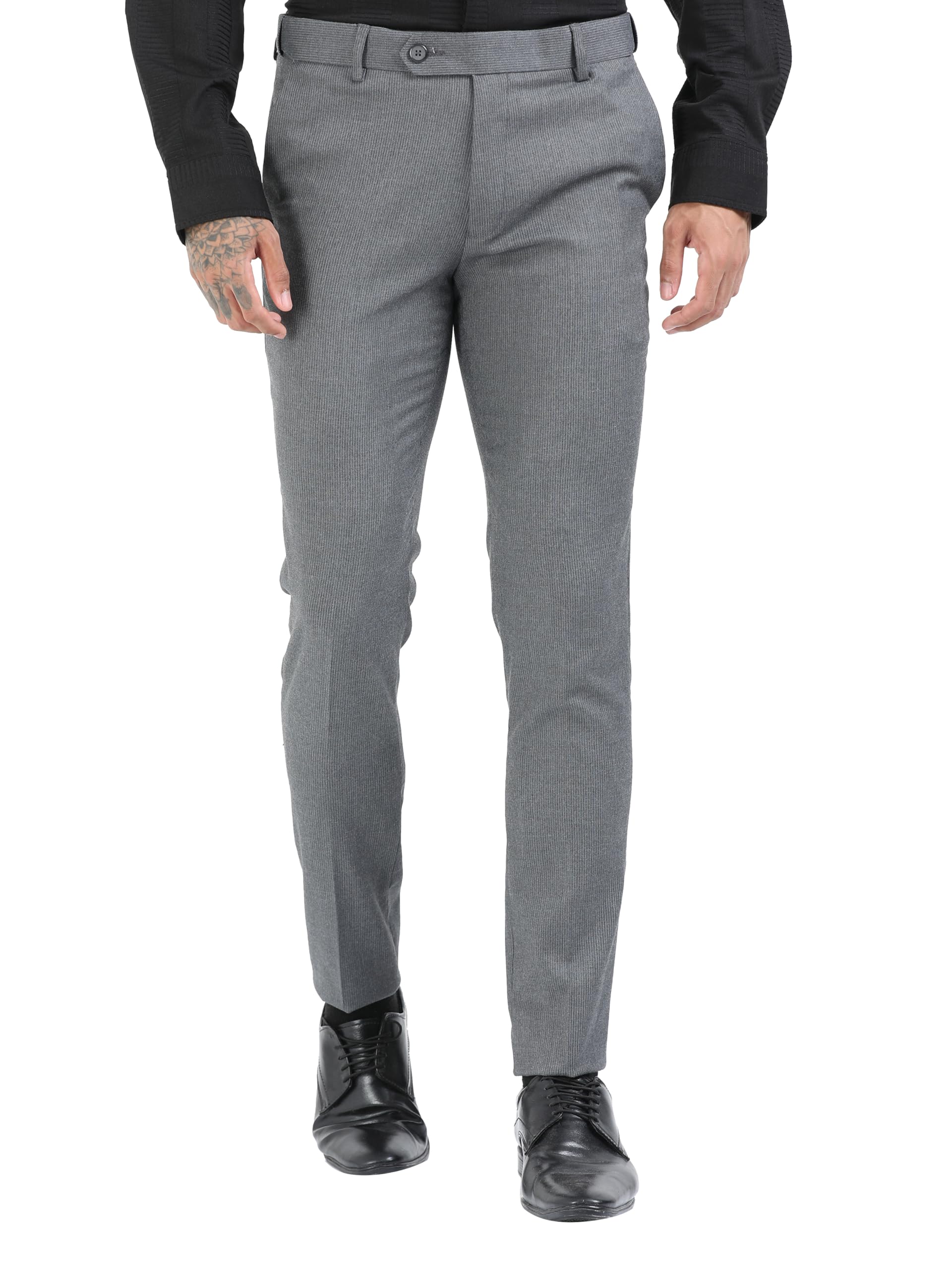 Men's Wrinkle Free Stretchable Striped Waist Expandable Slim Fit Elite and Luxurious Formal Trousers for Men