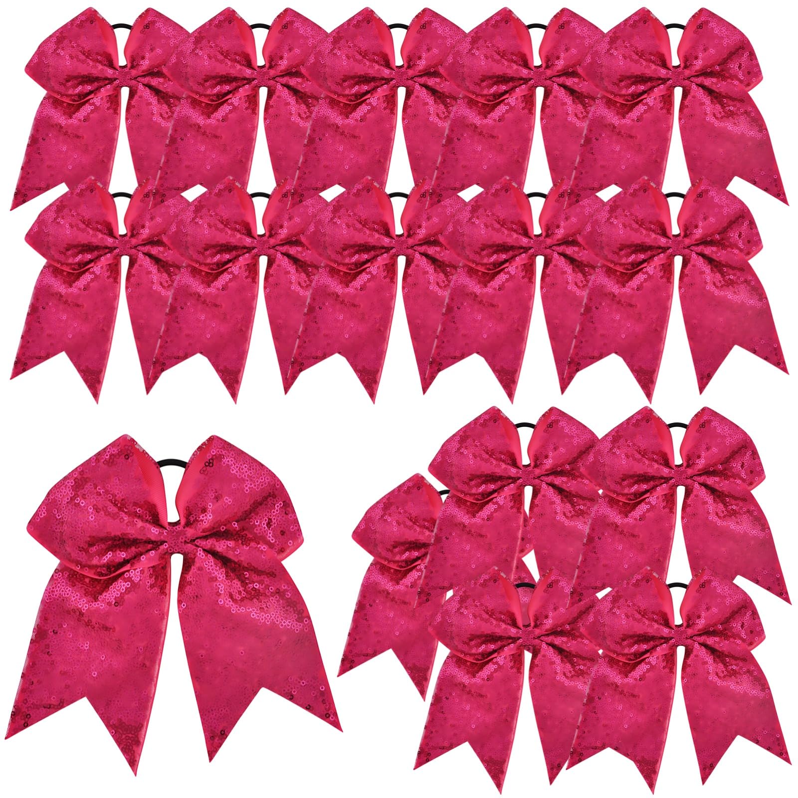 16 fiocchi glitterati per coda di cavallo, 19,1 x 7,6 cm, grandi fiocchi per capelli per giovani donne, cheerleader e sport