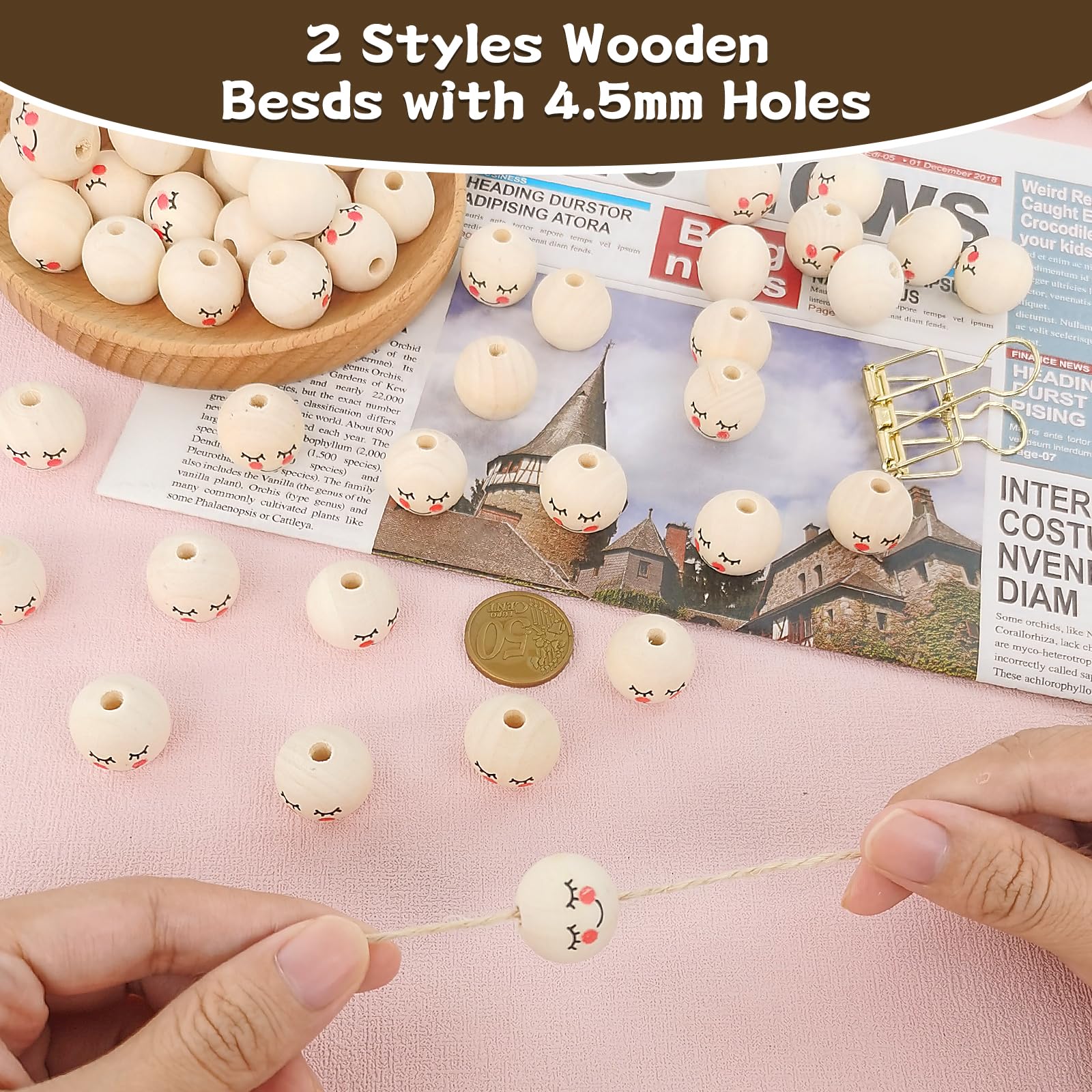 Furuising 80PCS Wooden Beads with Smile Face - Image 3