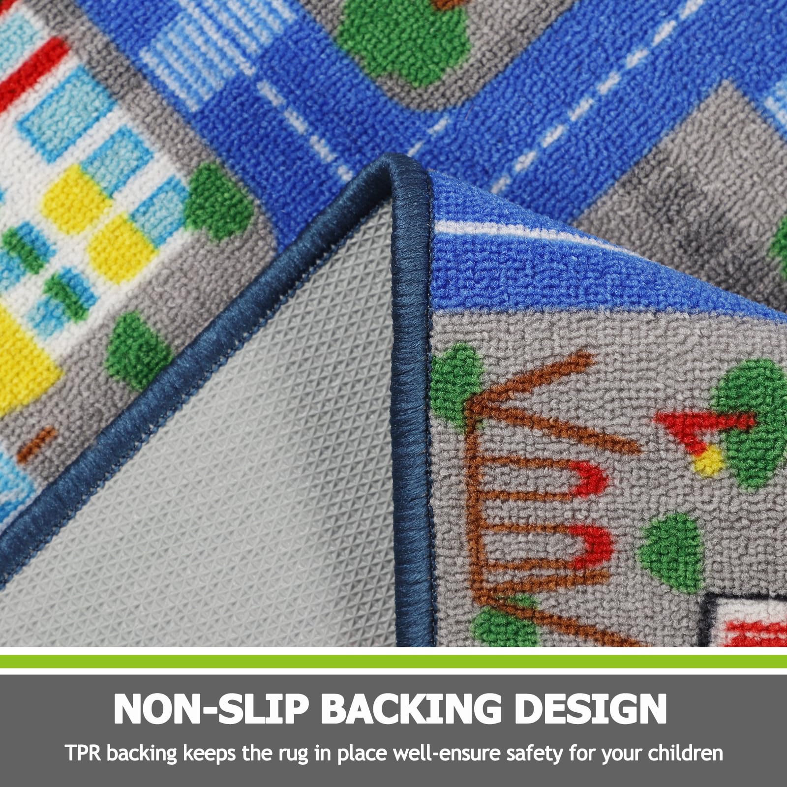 Capslpad Blue Car Road Kid Rug Carpet Playmat for Playoom Traffic Road Kids Play Mat for Toddler Non Slip Washable City Map Race Track Carpet Rug for Kids Room Bedroom Nursery Room Decor,5'x 6'6"