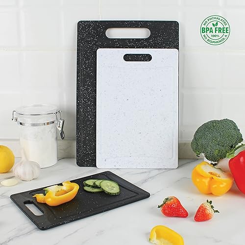 Miniatura 9 de COOK WITH COLOR Kitchen Essentials - Juego de tazones para mezclar con tapas y 3 tablas de cortar gruesas en blanco y negro