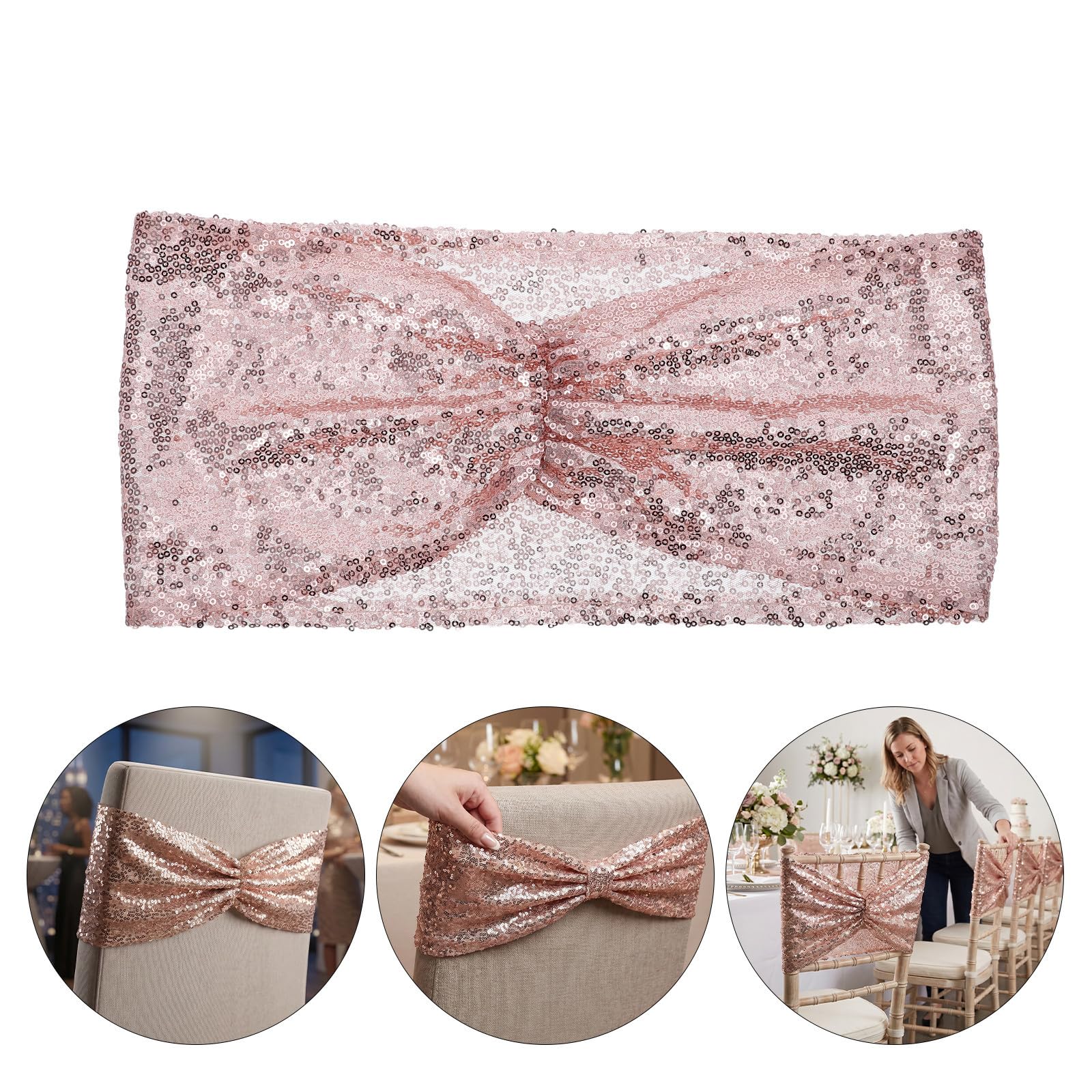 Dekorative Stuhlschleifen Pack Gold 10 Stück aus Polyester mit Pailletten Elegante Stuhlzierbänder mit Festlicher Optik für Bankettstühle Hotel und Party