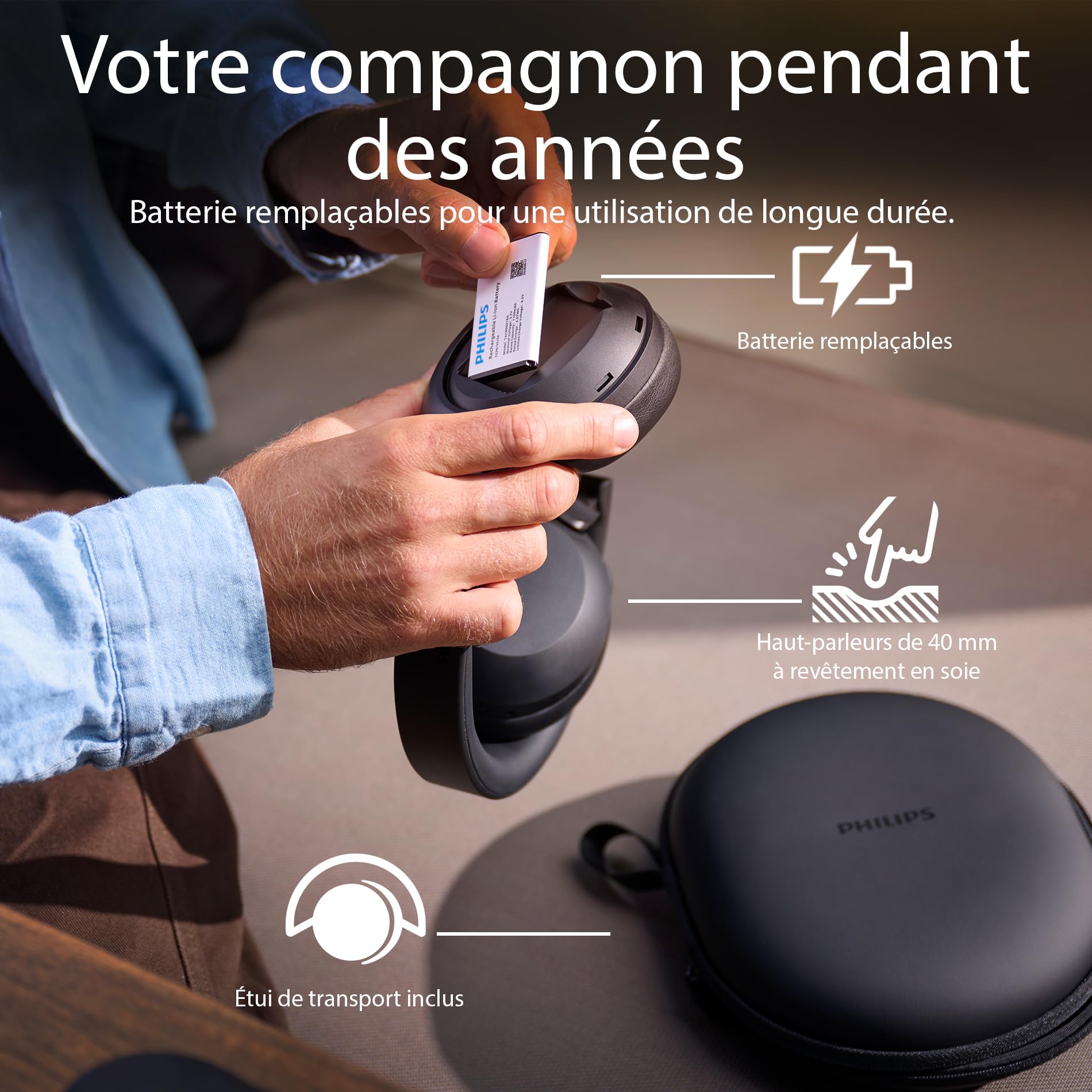 PHILIPS TAH8000EBK/00 Casque Bluetooth Supra-auriculaire sans Fil – réduction du Bruit, 70 h d’autonomie, Compatible avec l’Assistant Vocal, idéal pour Les Voyages – Noir