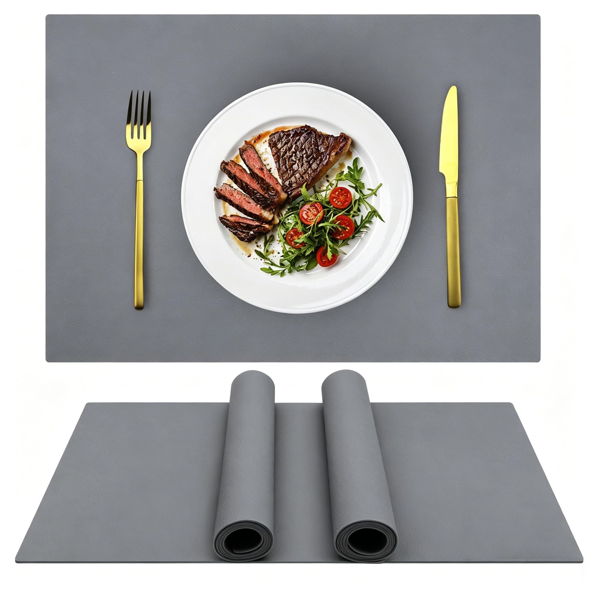 IYYI Silicone Placemats, Dining Placemats Set of 4, Waterproof Placemats for Kids, Non-Slip Silicone Mats for Dinner Table, Heat Resistant & Dishwasher Safe (Dark Gray, 17.6" ×12.5")