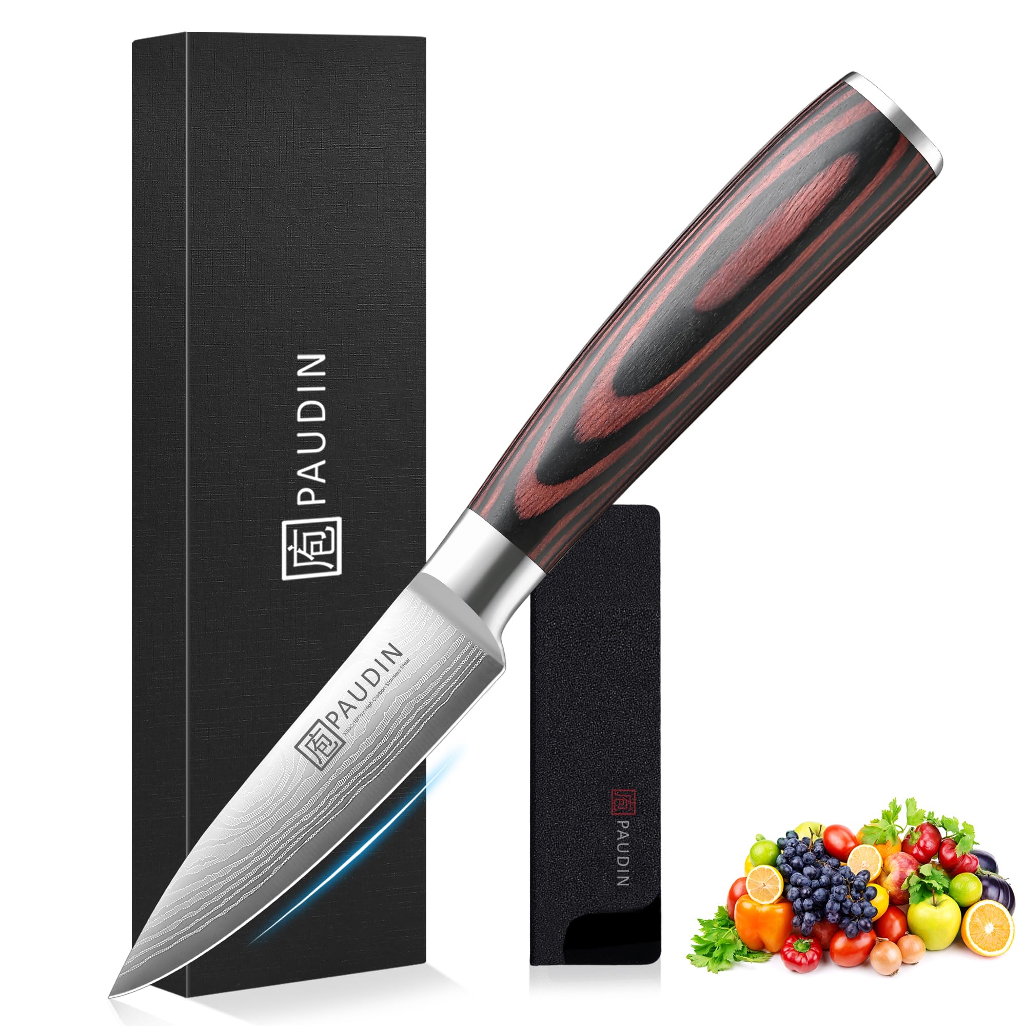 PAUDIN 9 cm Gemüsemesser, Scharf Obstmesser Schälmesser Küchen Messer Ergonomischer Griff Deutscher Edelstahl mit scharfer Klinge