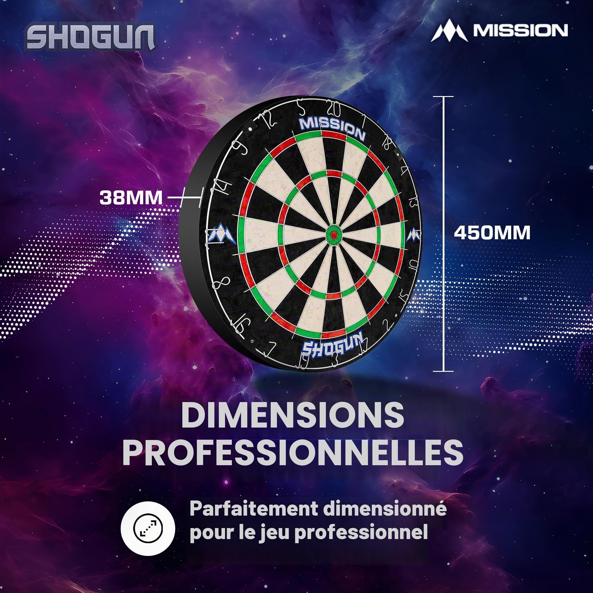 Mission Darts Jeu de fléchettes Shogun | Endurance Jeu de fléchettes rond en sisal avec 2 jeux de fléchettes à pointe en acier