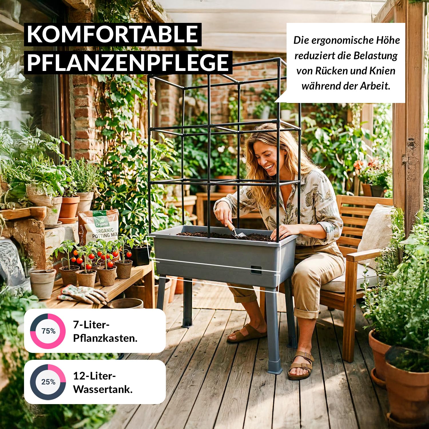 Mini szklarnia balkonowa z podwyższoną grządką – skrzynka na rośliny na warzywa, zioła i kwiaty (H152)