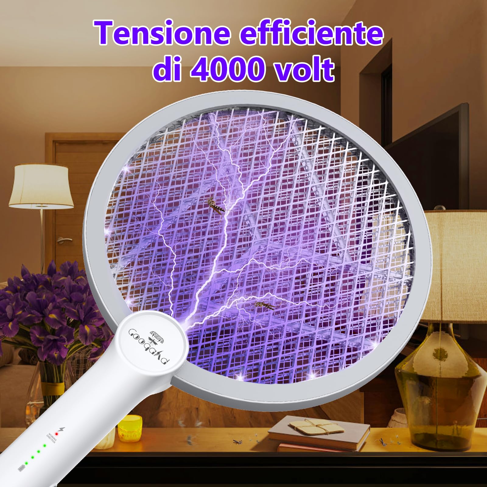 2 Racchetta Zanzare Elettrica 4000V, Ricaricabile USB C Racchetta Zanzare Elettric Anti Zanzare, Protezione dal tatto, Antizanzare per Casa Campeggio Interni ed Esterni