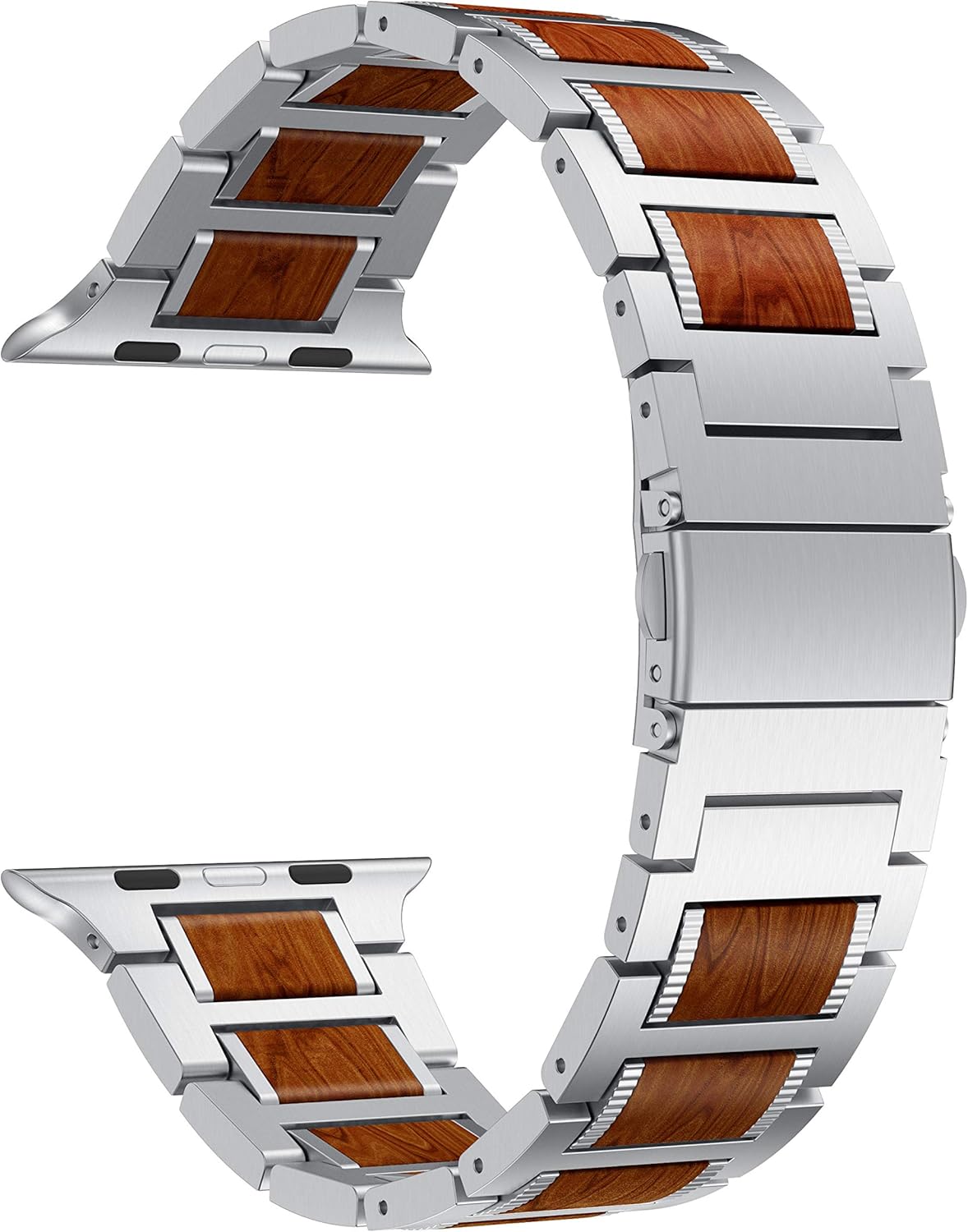 Compatible for Apple Watch 49mm 45mm 44mm 42mm Bands, Red Sandalwood Wood Stainless Steel Replacement Wrist Strap for Apple Watch Ultra & SE Series 8 7 6 Series 5 4 3 2 1 Watch Bands-Silver
