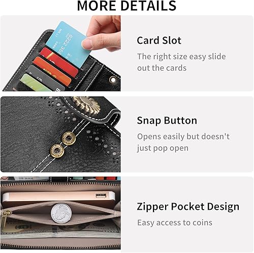 Miniatura 4 de SENDEFN Cartera de cuero para mujer, con bloqueo RFID, tarjetero para tarjetas de crédito, cartera de mano para mujer