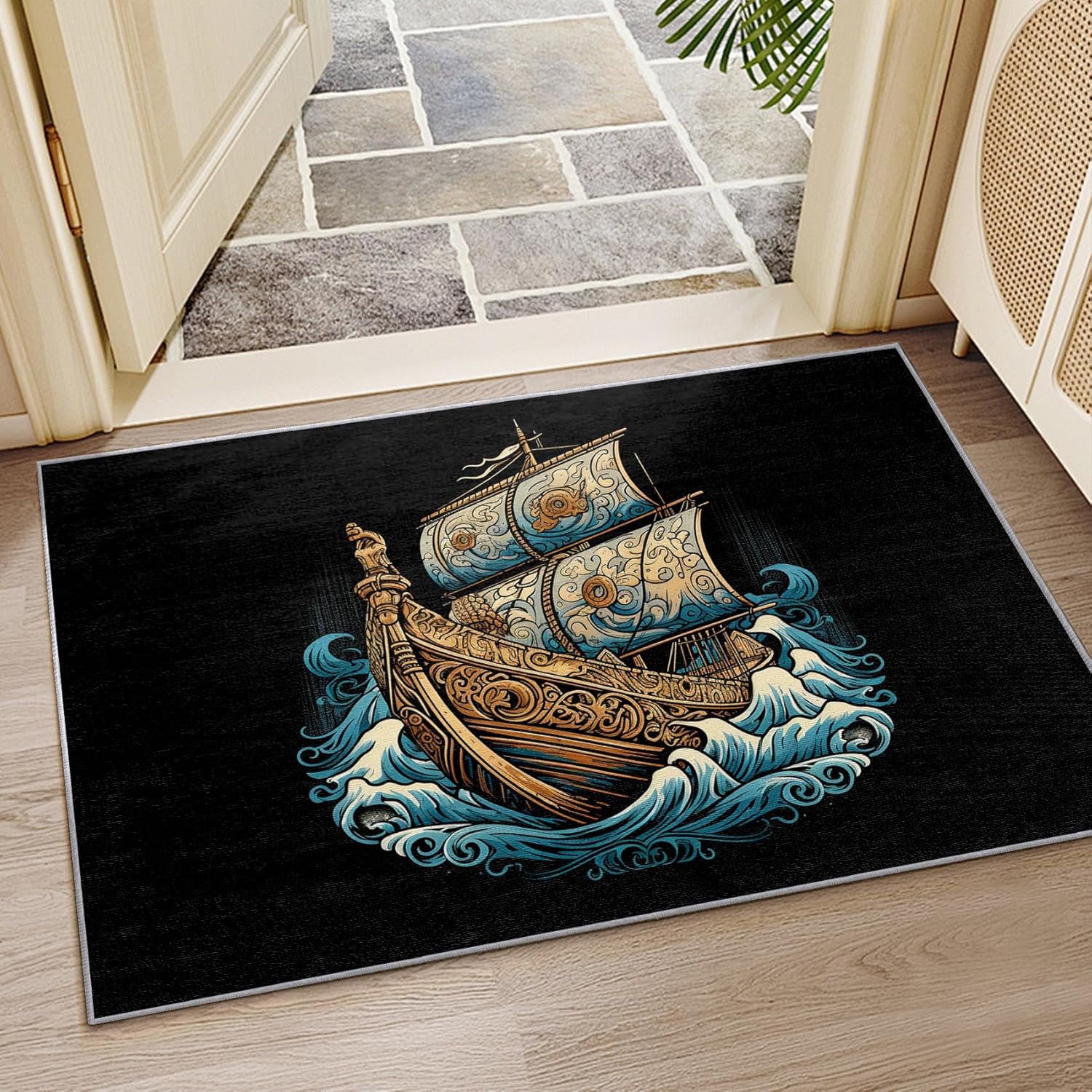 Viking Rugs for Living Room - Viking Ship Rug, 2x3 Rug, Celtic Nordic Medieval Nautical Area Rug, Norse Mythology Door Mat, Washable & Non Slip & Soft Small Carpet, Home Decor Gifts