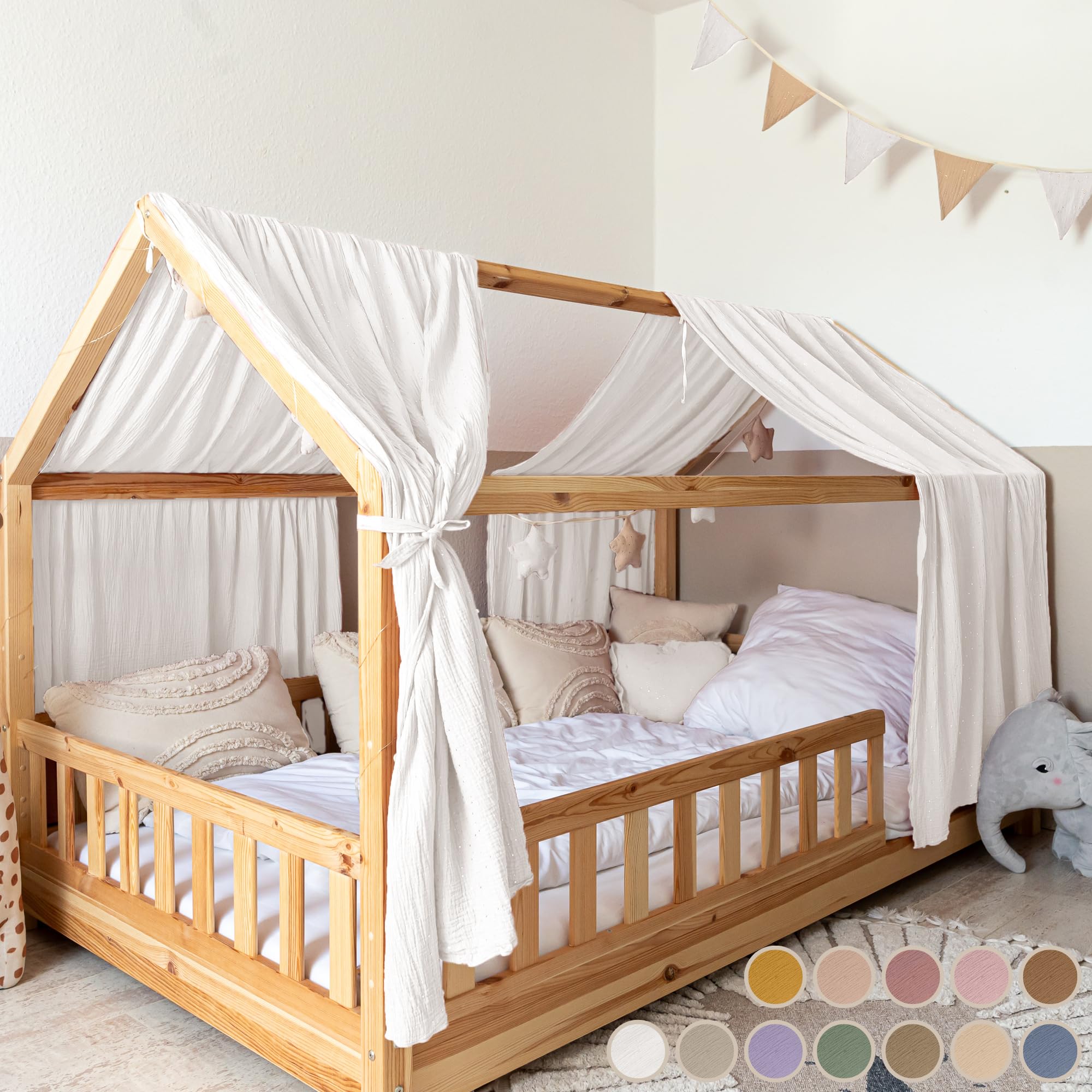 lilimaus Hausbett Himmel [in 12 Farben] Betthimmel Hausbett aus 100% Baumwolle Musselin - Stoffhimmel für Hausbett Deko Mädchen & Jungen - Himmel für Hausbett Kinder - Bett Vorhang Kinderbett
