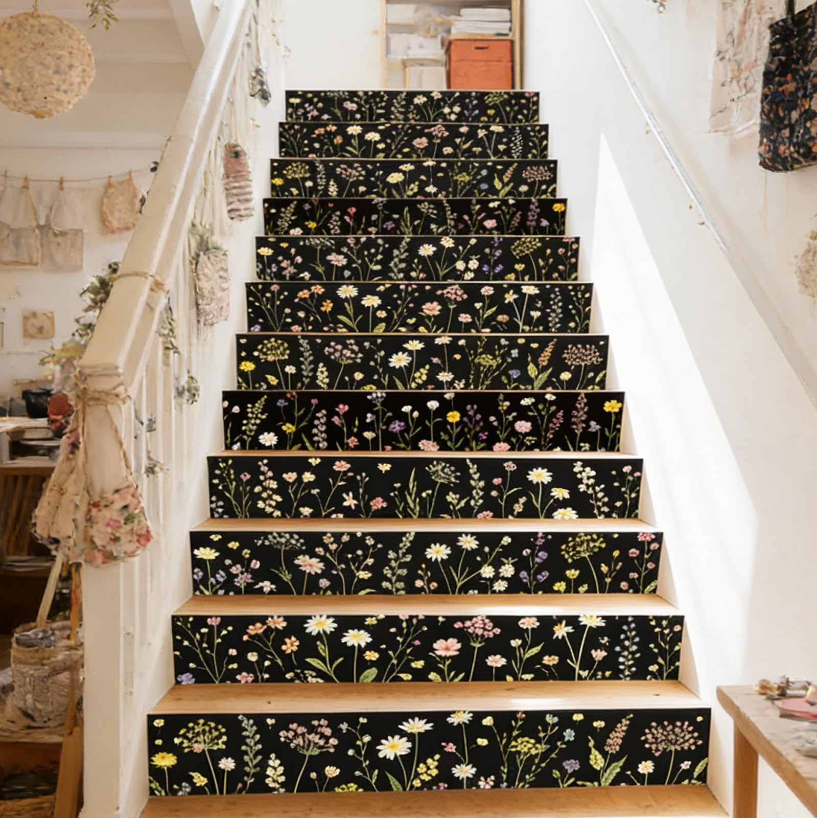Pegatinas para escaleras de vinilo extraíbles que ocultan imperfecciones en los peldaños