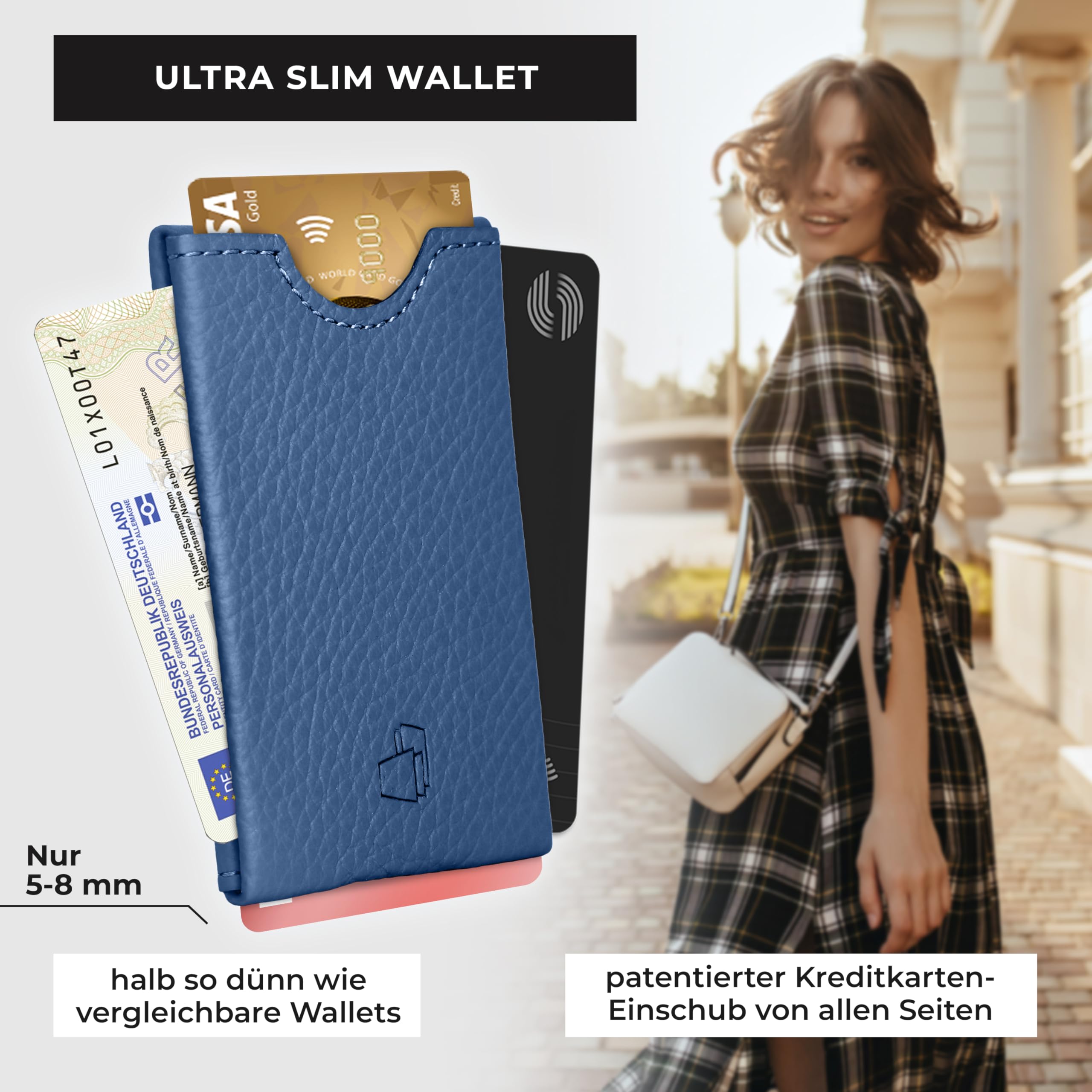 Portafoglio porta carte di credito, ultra sottile [pelle liscia e struttura] 2 x custodie per carte di credito RFID | Handmade in Germany | Porta carte di credito da uomo, porta carte di