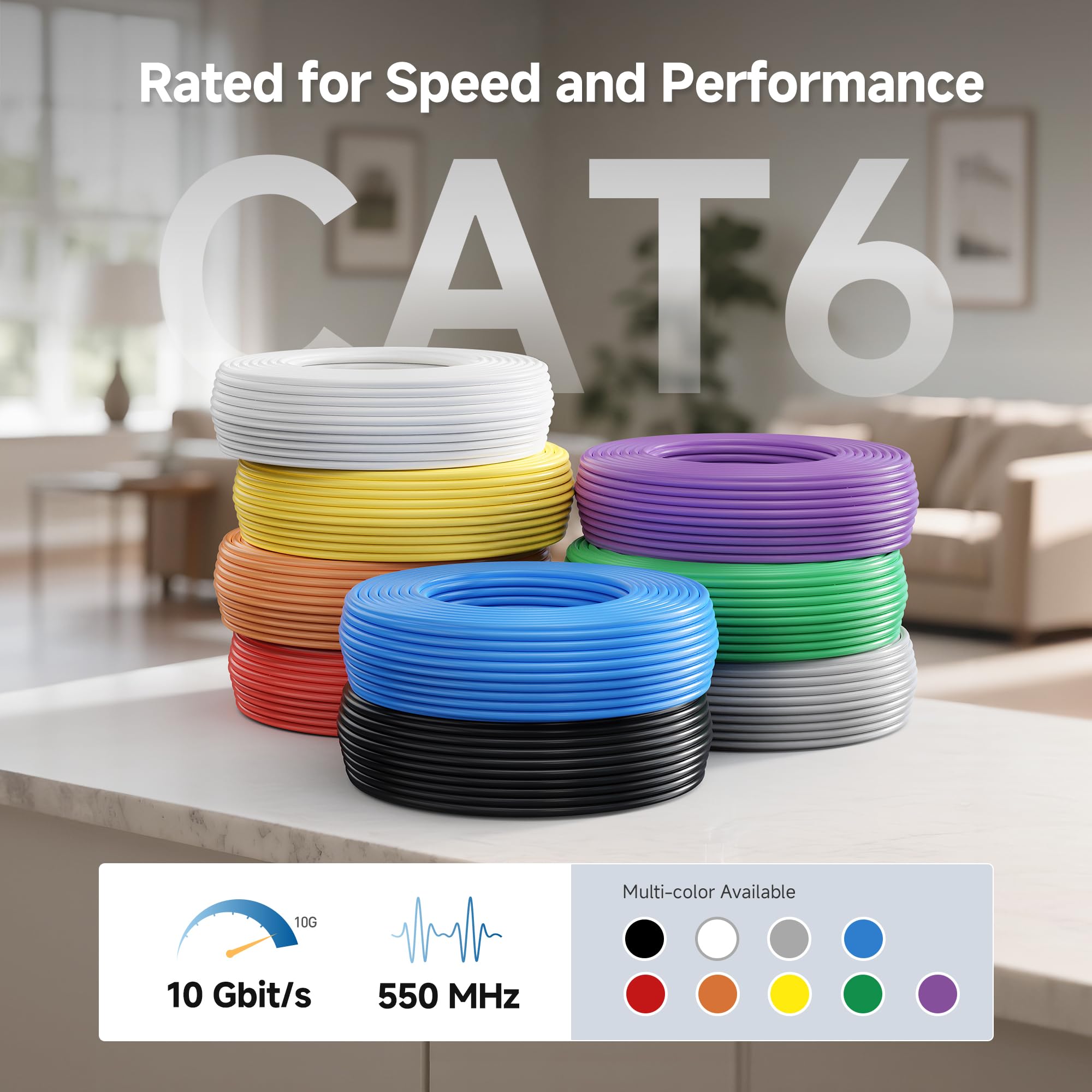 Cable Matters Cavo Cat 6 da 10 Gbps, 23 AWG, 152,4 m, bianco | CM a parete, rame nudo, U/UTP, cavo Ethernet Bulk Cat6