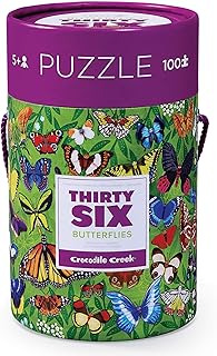 Crocodile Creek - Thirty-Six Butterflies - 100 Piece Jigsaw Puzzle in Canister, Includes Educational Animal Finder Sheet, ...