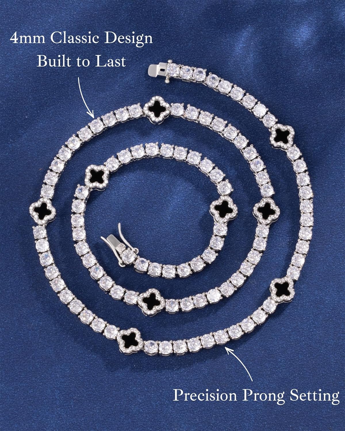 LuxeFlex 4mm Iced Out Four Leaf Tennis Chain,White Gold Plated with 5A Zircon Stones, exquisite Handmade Hip Hop Bling Necklace Perfect Unisex Jewelry Gift - Image 3