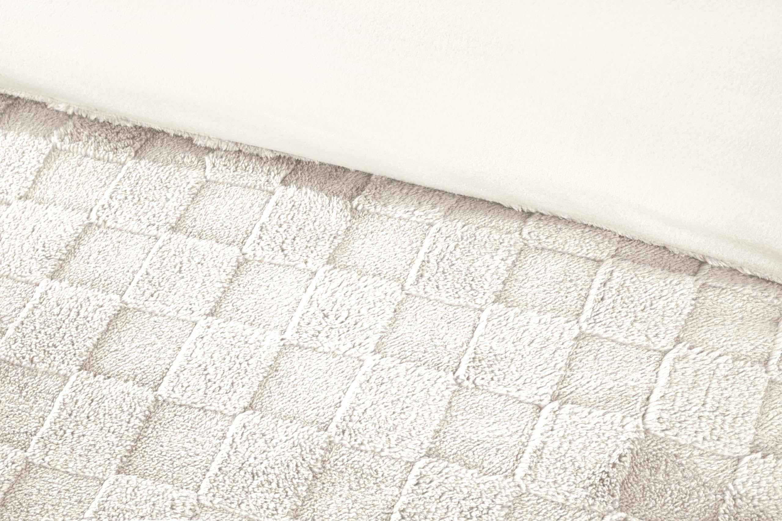 Rapport Home Luxury Check Textured Teddy Fleece Duvet Cover Set - Single, Cream - Ultra Soft & Cosy Winter Bedding - Includes Matching Pillowcases