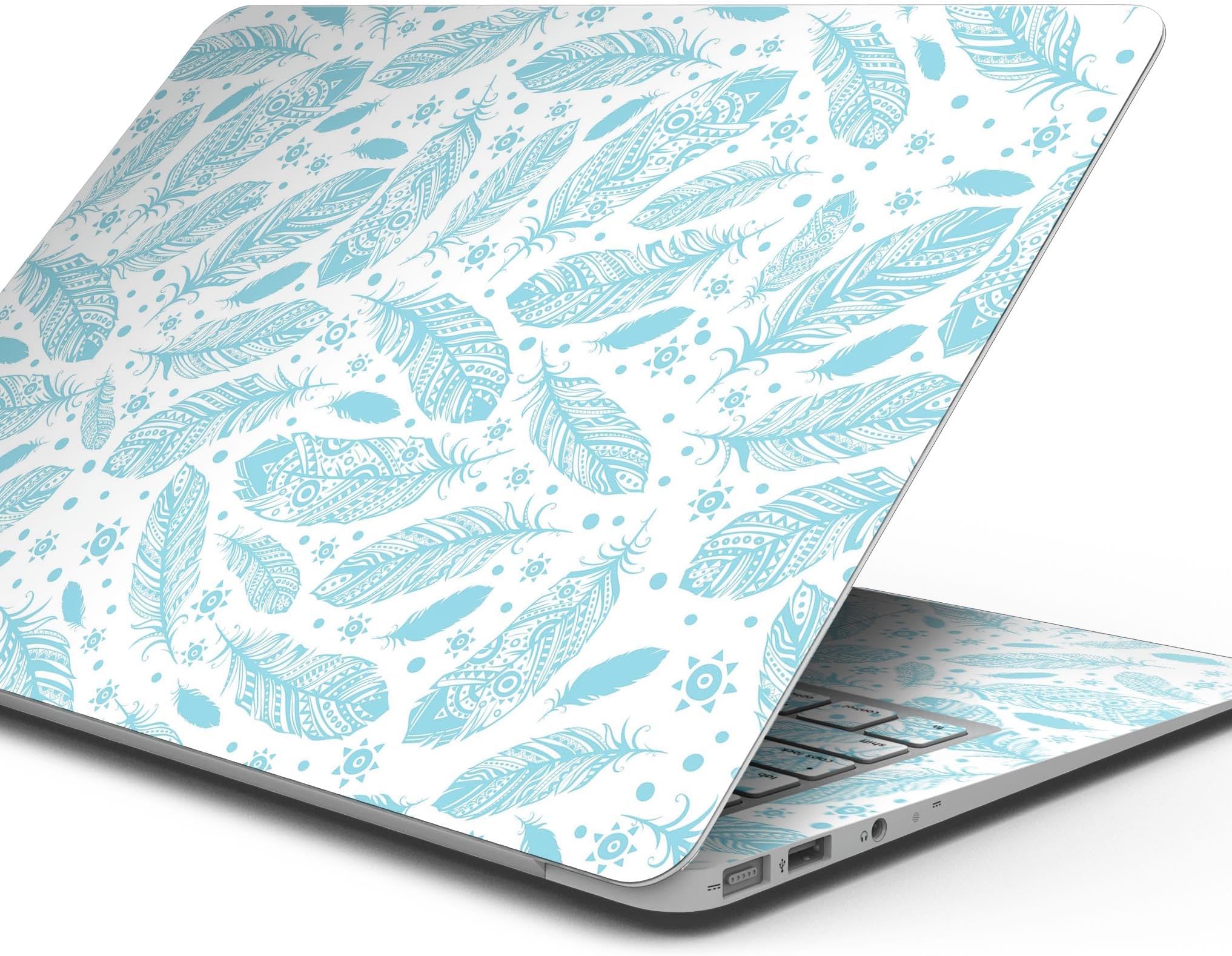 DesignSkinz - Compatible with MacBook Air 13" M3 (A3113) - Skin Decal Protective Scratch Resistant Vinyl Wrap - Teal Zendoodle Feathers