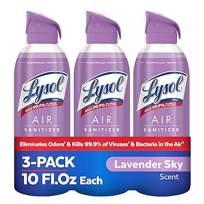 Lysol Air Sanitizer Spray with Odor Eliminator for Home & Office, Sanitizing Spray, Air Freshener Alternative, Lavender Sky Scent, 10 oz (Pack of 3)