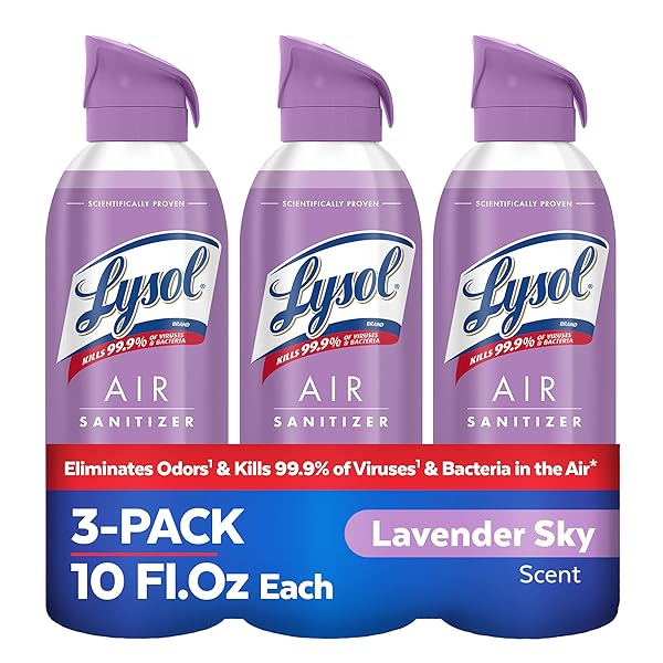 Lysol Air Sanitizer Spray with Odor Eliminator for Home & Office, Sanitizing Spray, Air Freshener Alternative, Lavender Sky Scent, 10 oz (Pack of 3)