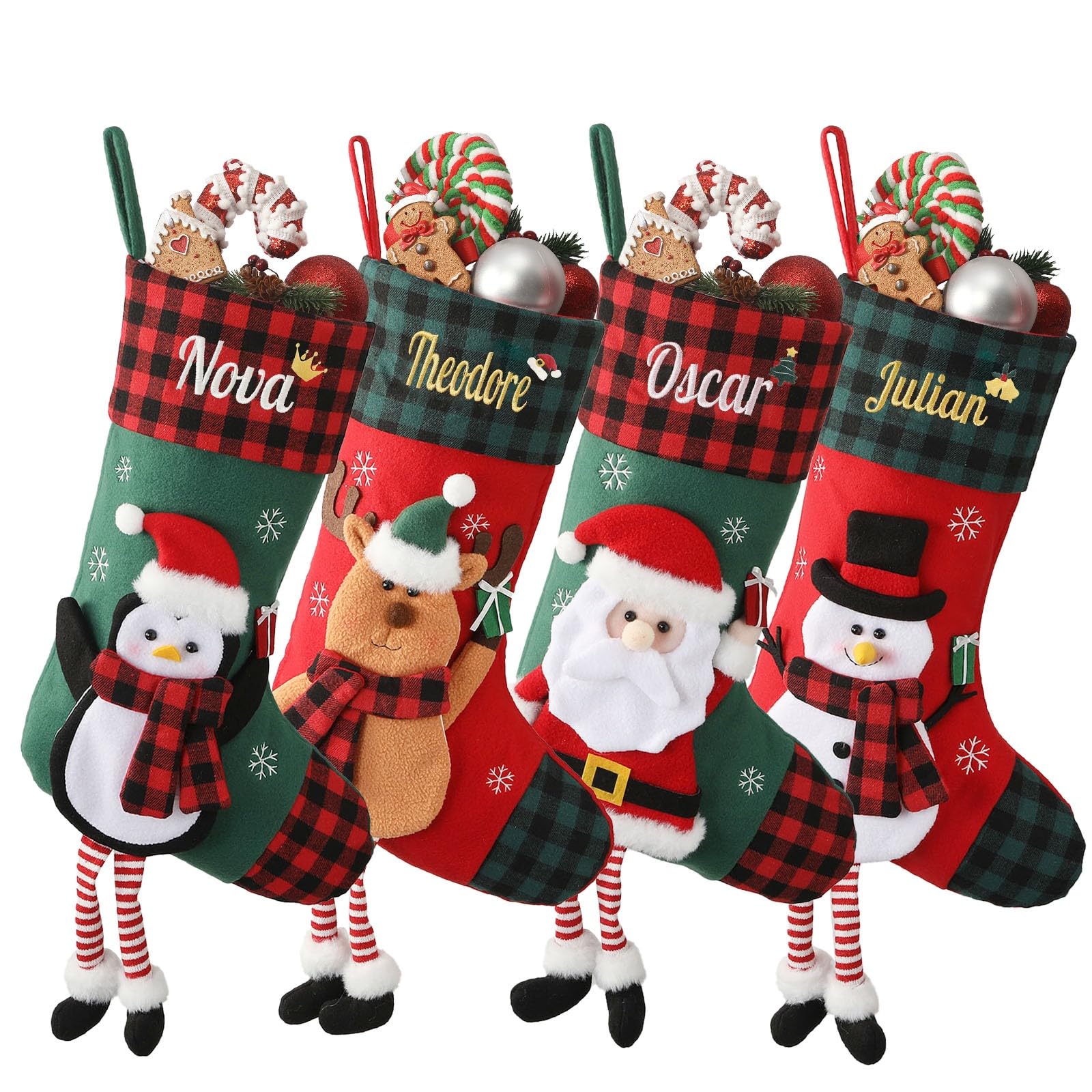 Sleeleece Personalised Christmas Stocking,Personalised Family Stockings Christmas Decorations,18 Inches Embroidered Large Xmas Stockings with 3D Dolls Santa for Family Holiday Christmas Party Decor