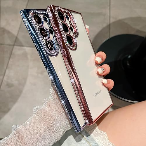 Miniatura 8 de Funda para Samsung Galaxy S23 Ultra Clear con purpurina, lujosa, diamantes brillantes y brillantes, revestimiento de TPU suave, transparente,