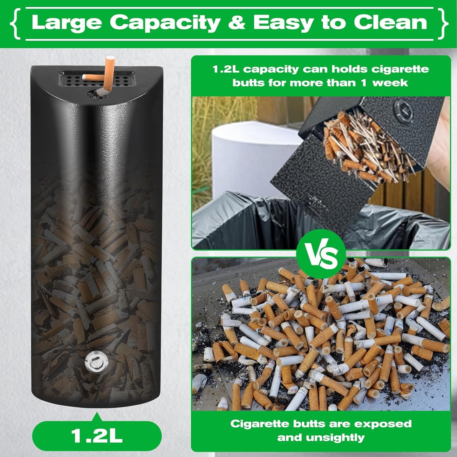 Cenicero de Pared con Tapa Bloqueable - Cenicero para Exterior/Interior de Chapa Galvanizada Resistente al Óxido, Fácil de Limpiar - Ideal para Restaurantes, Hoteles, Bares, Oficinas y Jardines