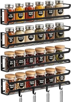 Spice Rack Wall Mounted 4-Pack for Inside Cupboard Spice Organiser