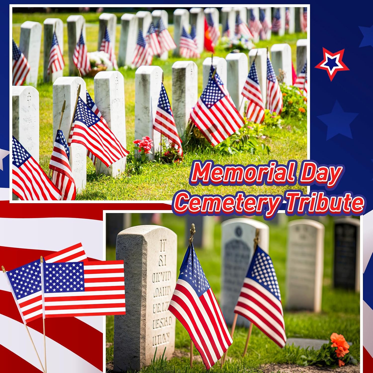 Hahafelt 500 Pcs Small American Flags on Stick 8x12 Inch Mini American Flag US Hand Held Stick Flags Mini Flags Patriotic Decor for Veterans Day 4th of July Memorial Independence Day Parades Supplies