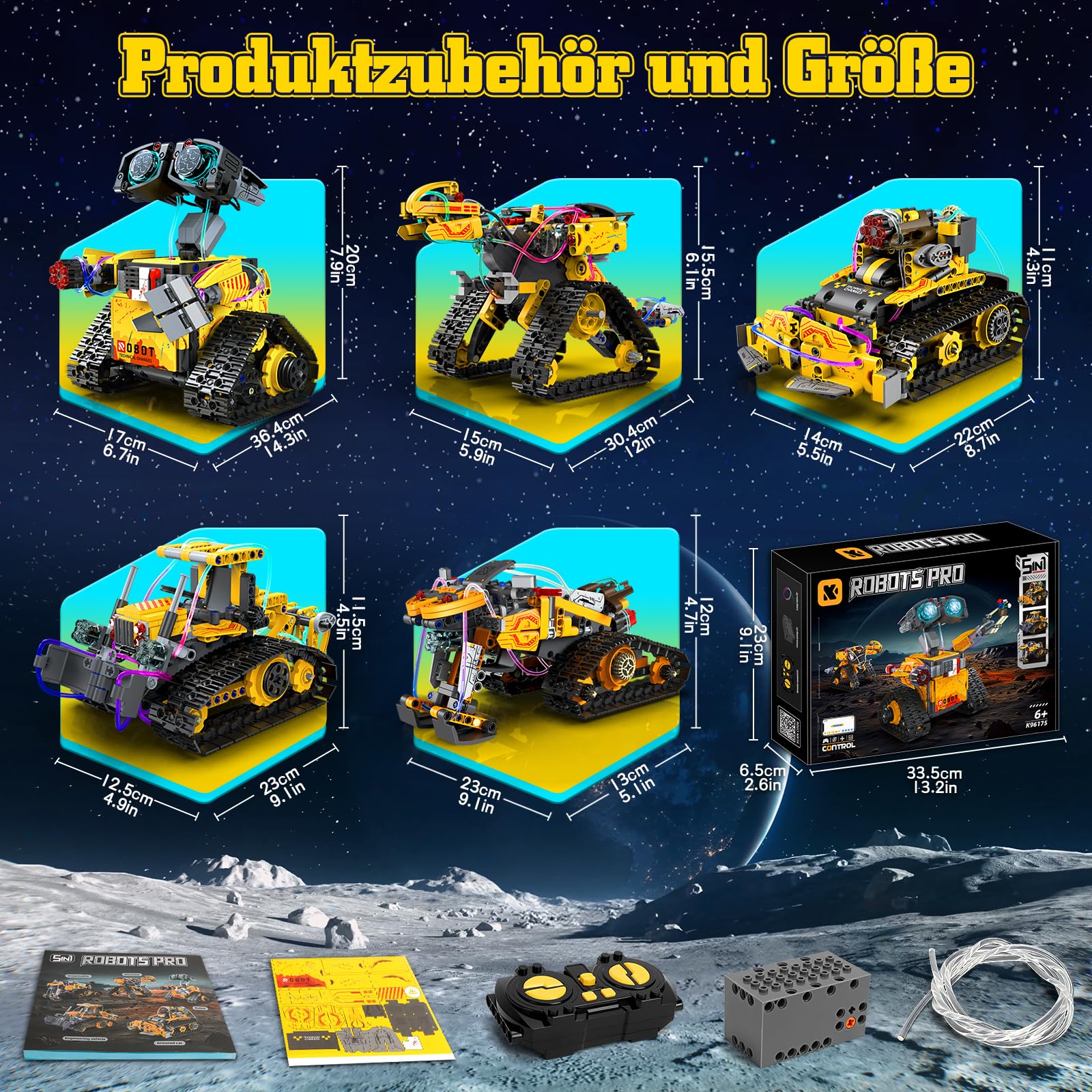 YOOHBERRYS Technik Roboter Kinder, 5-in-1 Ferngesteuerte Robot Programmierbarer mit App & Fernsteuerung, Technic Bauspielzeug Kreatives Geschenk für Jungen 6-12 Jahre (Gelb)