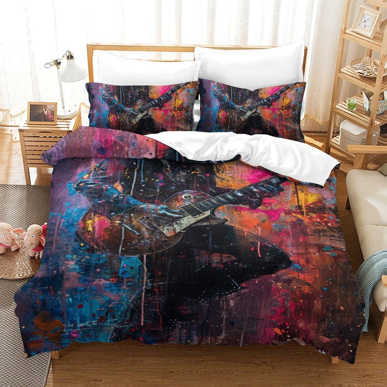 Housse de couette guitare imprimé 3D pour une chambre d'ado style musique rock