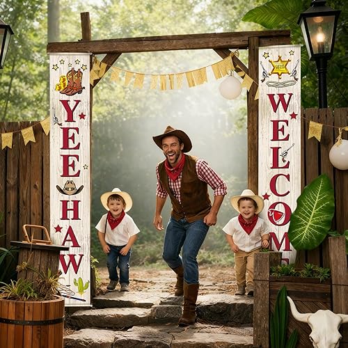 Miniatura 2 de Blulu Decoraciones de fiesta temática de vaquero occidental, pancarta colgante para fiesta del salvaje oeste, cartel de bienvenida Yee Haw, letrero