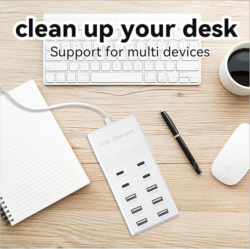Miniatura 5 de Bloque de estación de carga USB con 10 puertos (6 puertos USB-A y 4 puertos USB-C), tira de alimentación USB para teléfono inteligente, tableta,