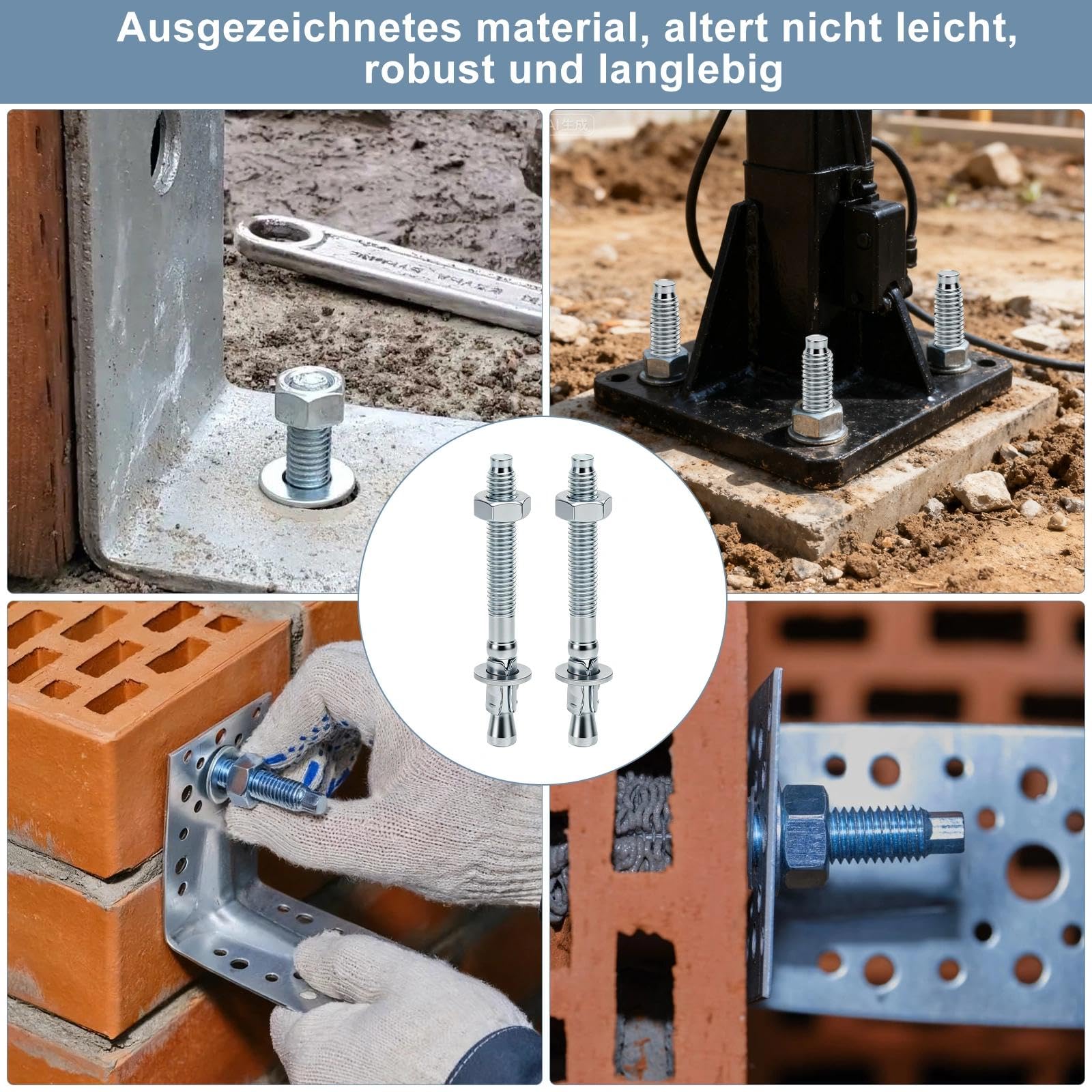 VOSSOT 12 Pezzi Tasselli per Carichi Pesanti M8 X 80 mm, Ancoraggi Zincati, Ancoraggi per Calcestruzzo, Tasselli per Cemento Armato, Bulloni di Ancoraggio, con Dado E Rondella