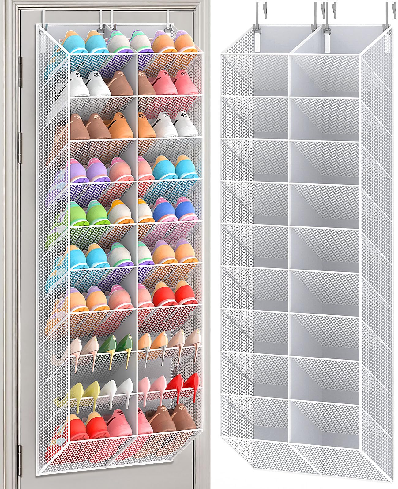 UVIAHOMI Over the Door Shoe Organizer for 30 Pairs, 10-Tier, Light Grey