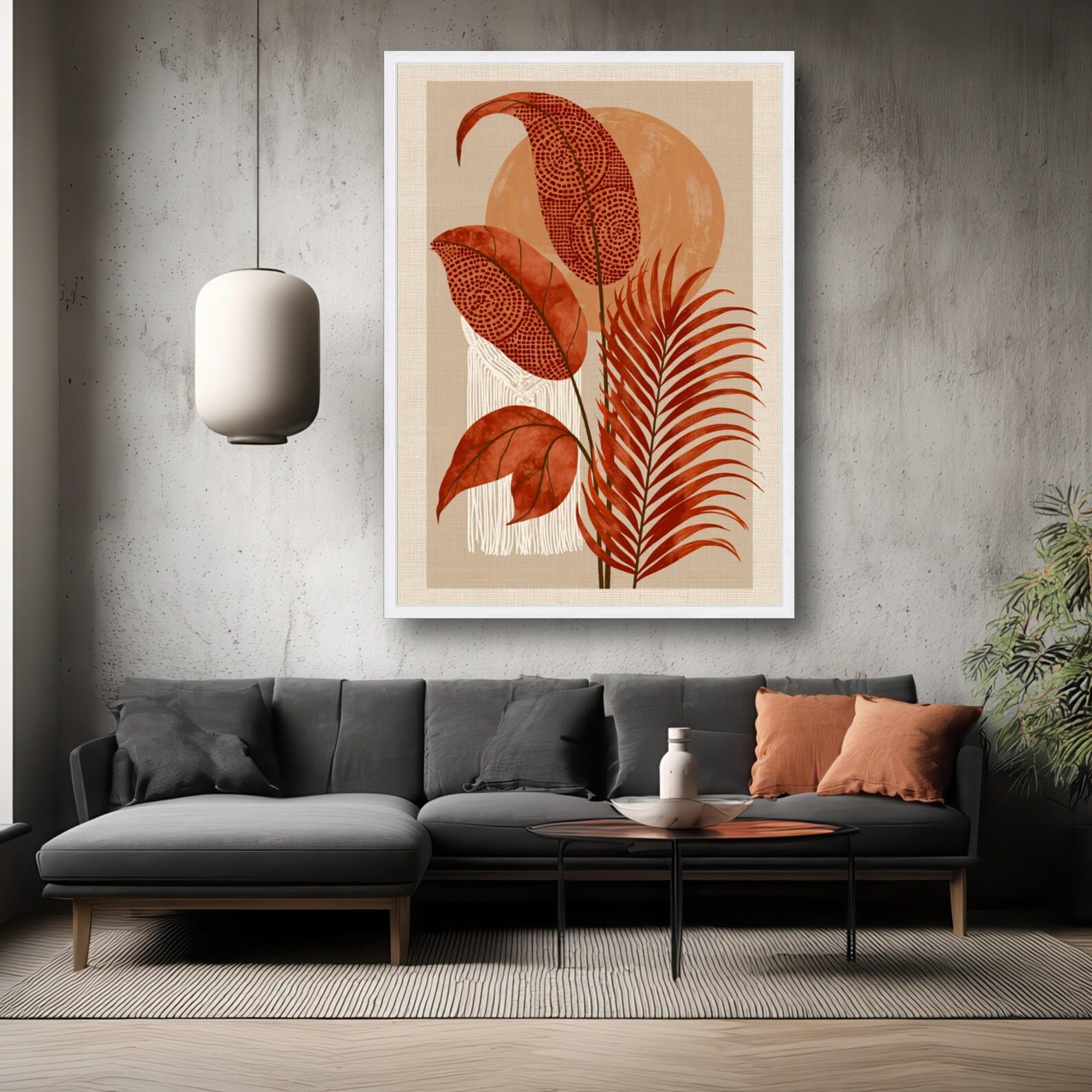 TONGYINLI Abstract Terracotta Leaves Painting, Boho Botanical Canvas Wall Art, Earth Tone Nature Decor Posters and Prints(40x60cm/Frameless)