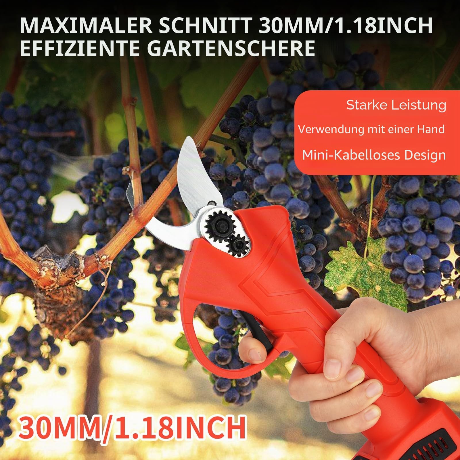 Akku Elektrische Gartenschere 30 mm Baumschere: Akku astschere mit 2PCS 21 V 2000 mAh Baterien für Garten, Äste, Blumenbeet