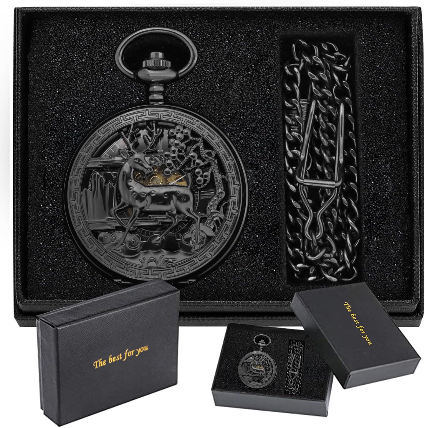 Tiong Bronze Single Opening Eagle Design Mechanical Pocket Watch, Men's Mechanical Movement Roman Digital Dial Pocket Watch
