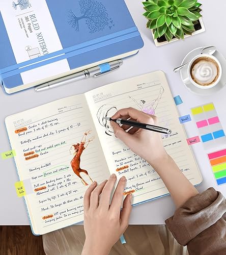 Miniatura 6 de Cuaderno rayado, cuaderno grueso de 365 páginas A5 para escribir, cuaderno rayado de la universidad, tapa dura de cuero para mujeres y hombres,