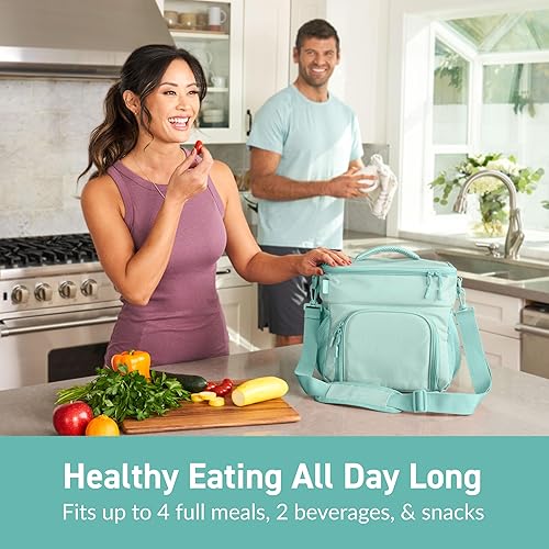 Vista 23 de Bentgo Prep Deluxe - Bolsa aislada para varias comidas, bolsa para lonchera, con capacidad para 5 comidas, aislamiento prémium hasta 8 horas, Verde