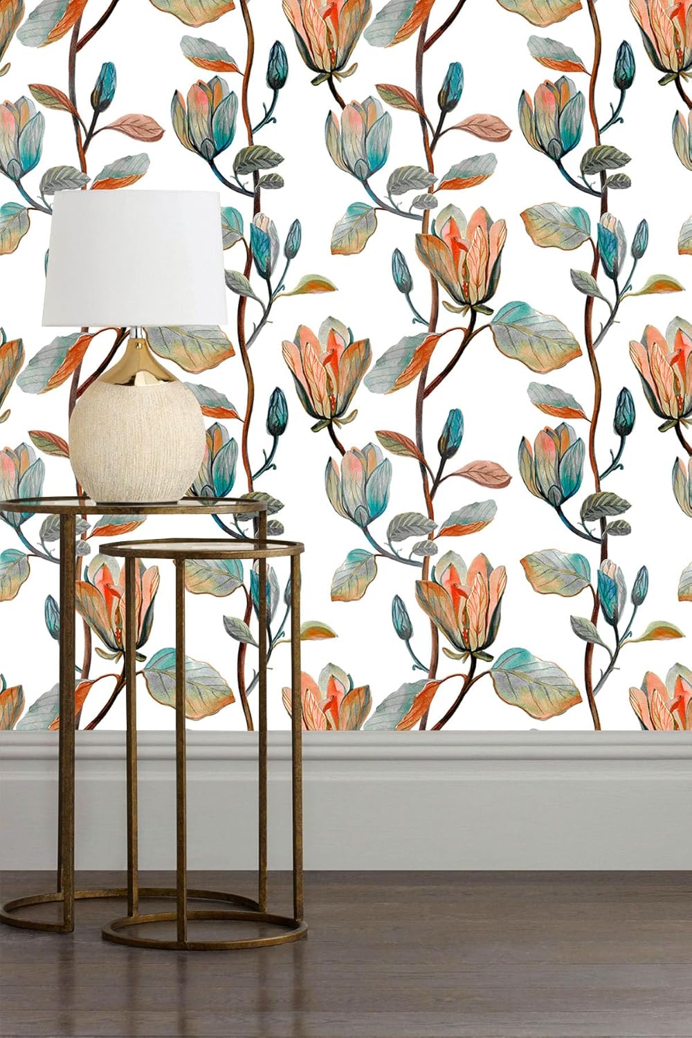 Magnolia Floral Leaf Peel and Stick Wallpaper Vintage Contact Wall Paper Modern Botanical Self Adhesive Vinyl Removable Renter Friendly Leaves Wallpaper 17.7in x 6.6ft